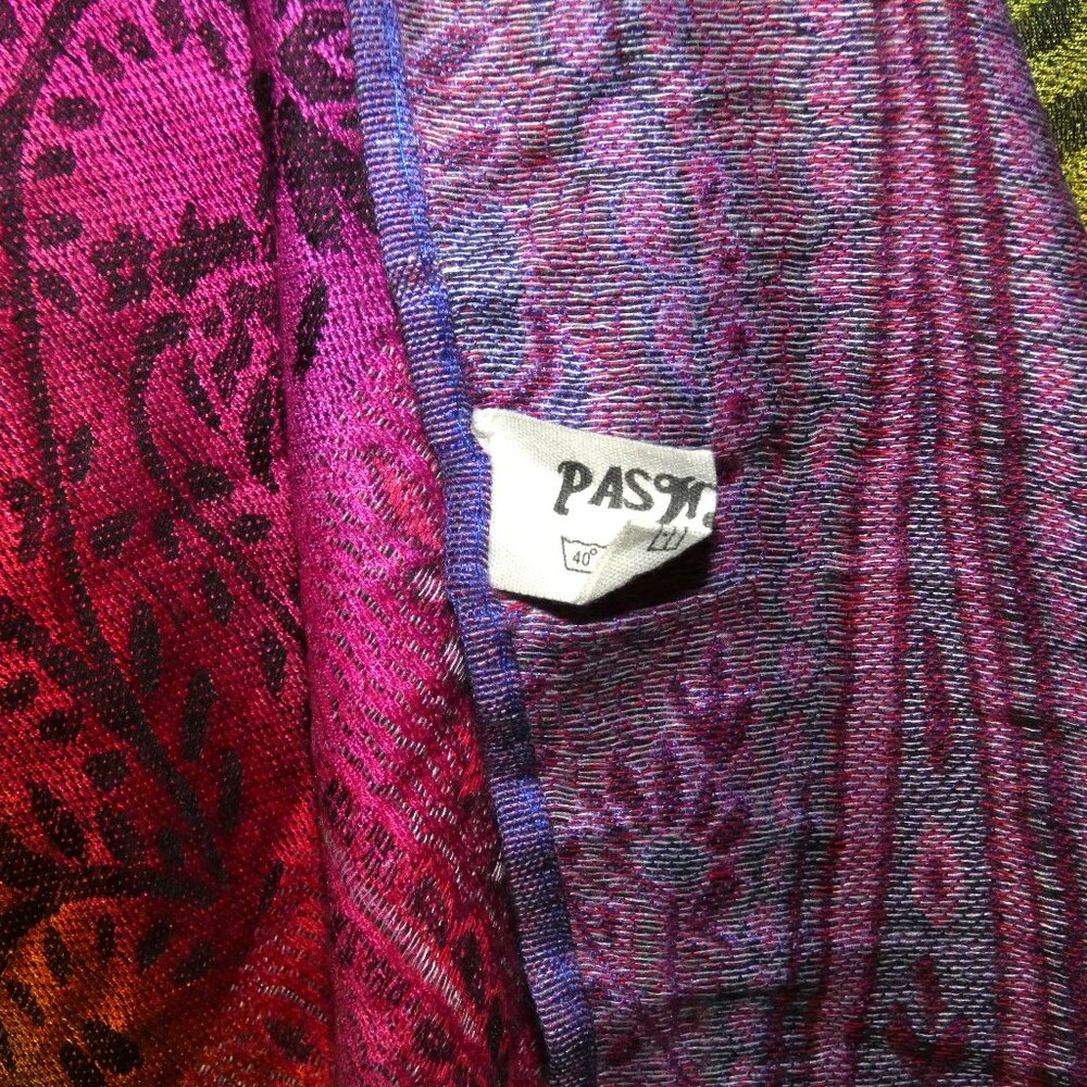 Colorful Pashmina Fringed Shawl Scarf Wrap Rainbow Colors Reversible - Picture 3 of 4